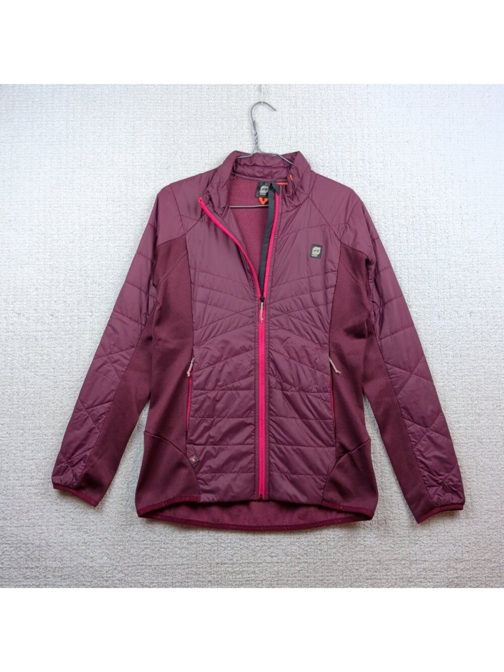 Orage Puffer Jacket Size M Women Burgundy Full Zip Quilted Lightweight Primaloft